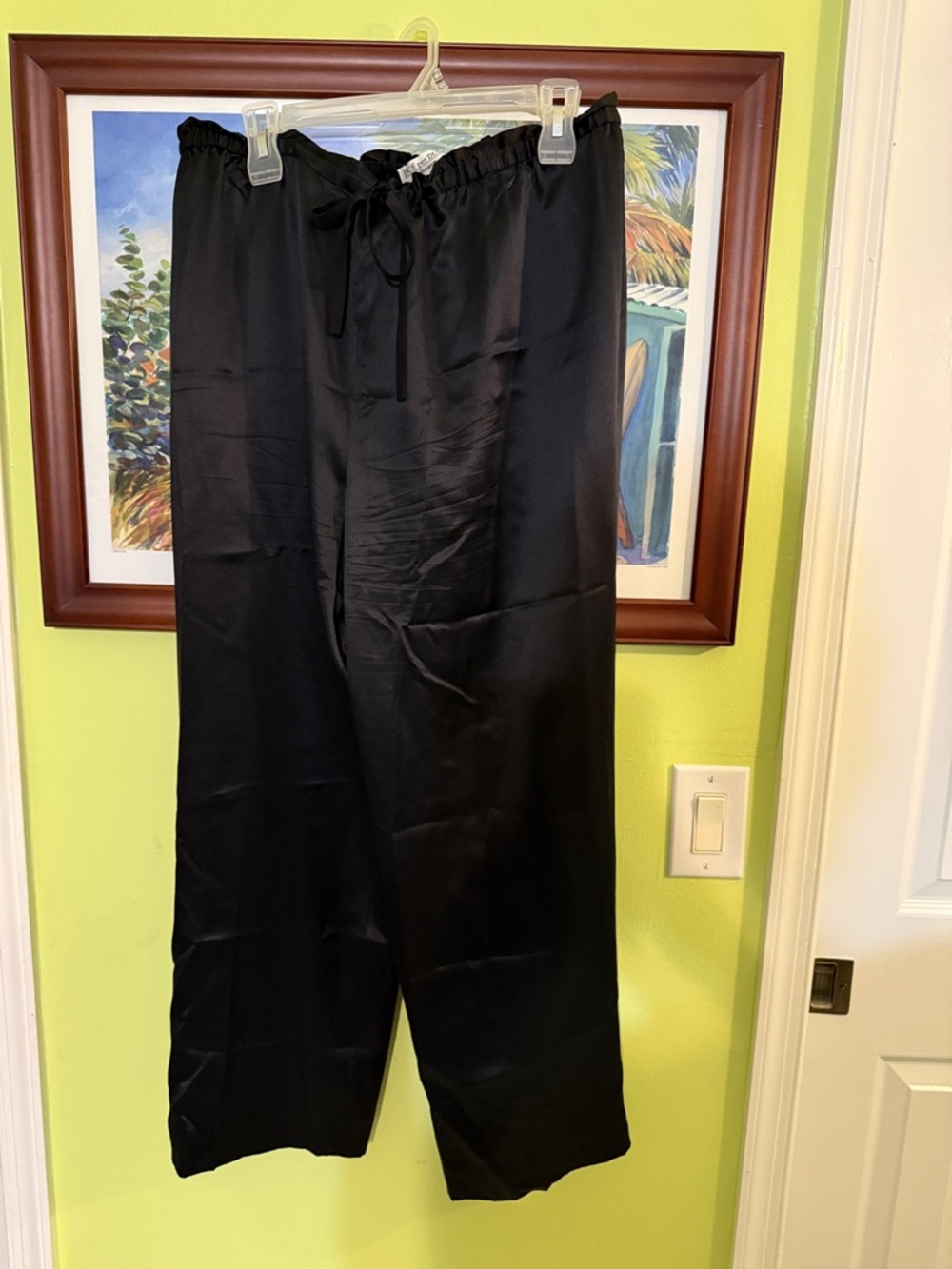 Black Women’s Wide Leg Silk Drawstring Lounge Pants